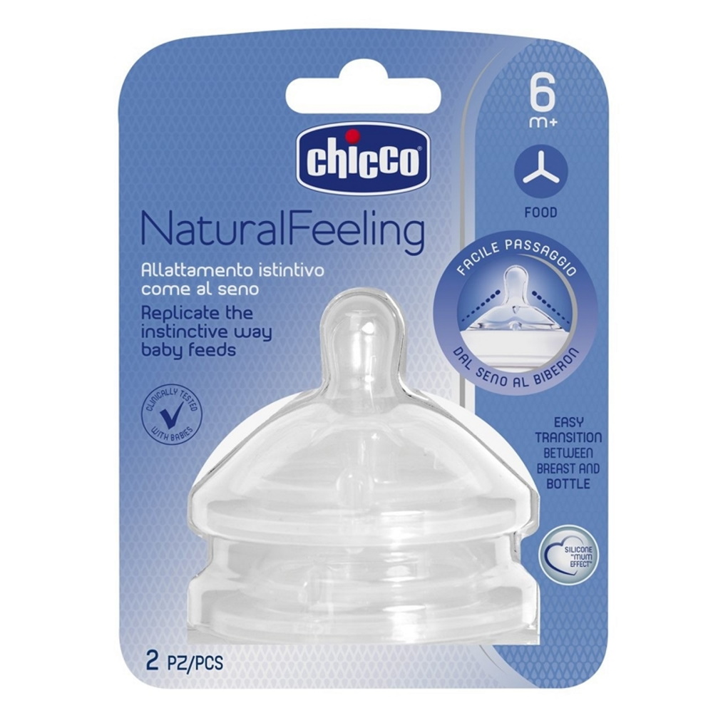 Chicco Natural Feeling Dudlík na láhev silikonový na kaši 2 ks