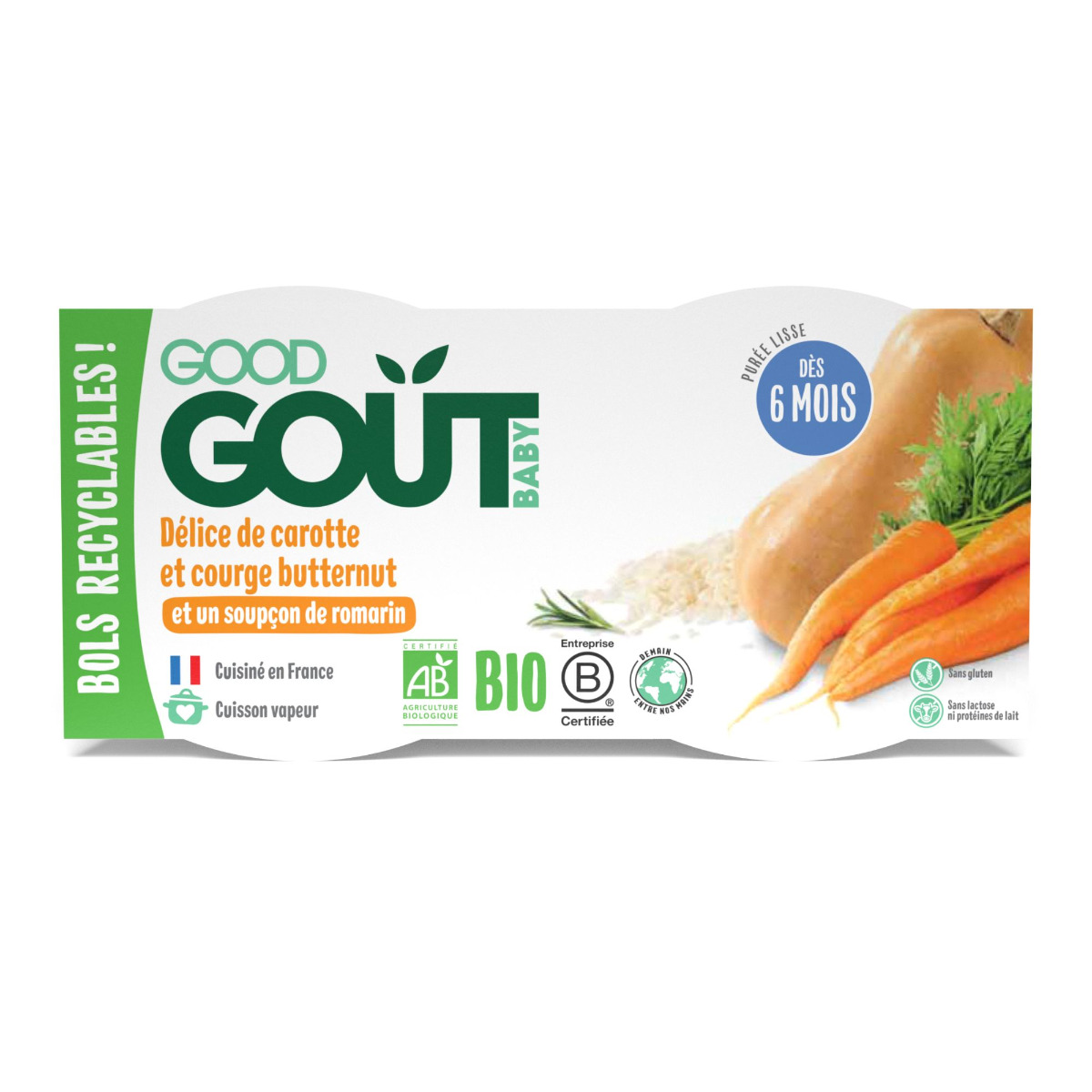 Good Gout BIO Pyré z máslové dýně a mrkve 6m+ 2x190 g