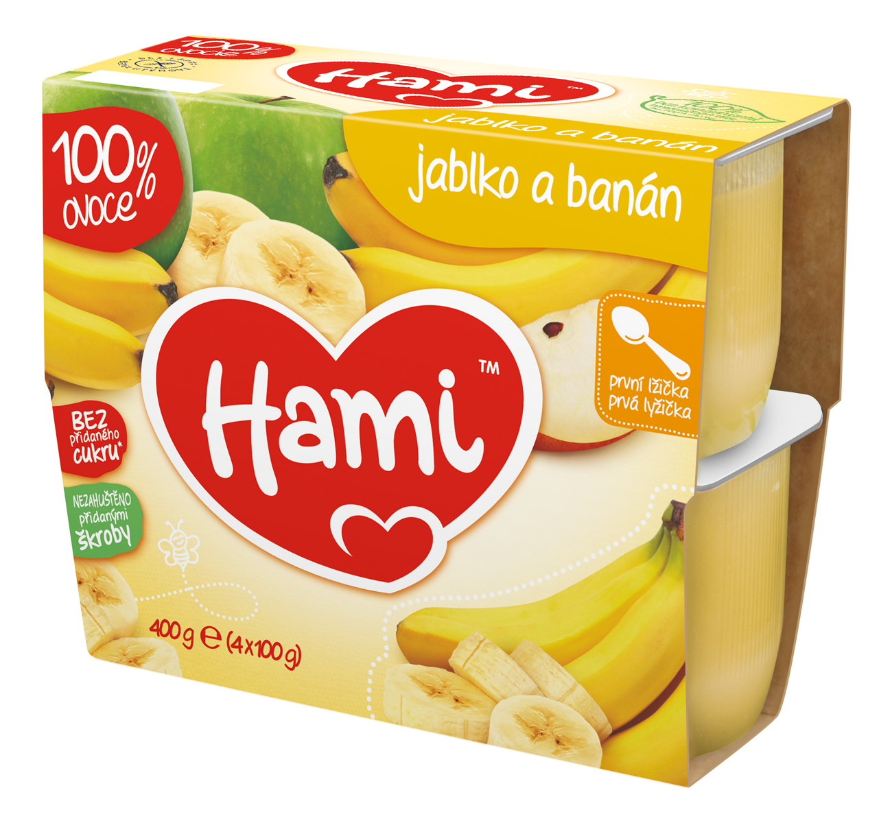 Hami 100% ovoce Jablko a banán 4m+ 4x100 g