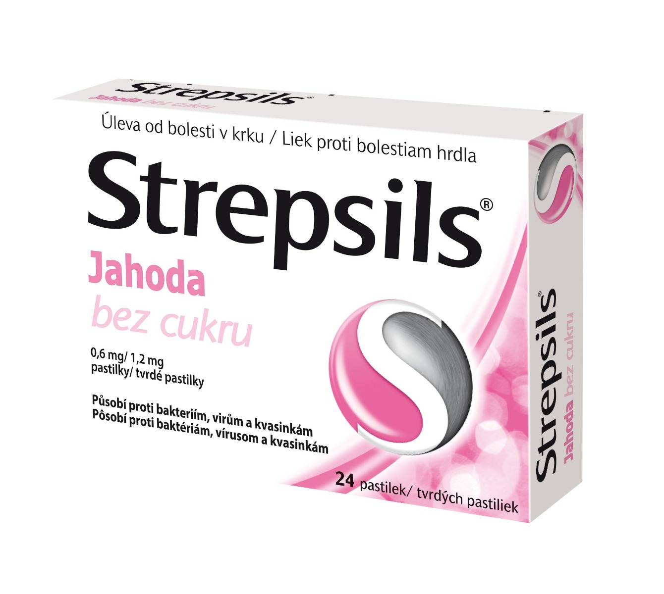 Strepsils Jahoda bez cukru 0,6 mg/1,2 mg 24 pastilek